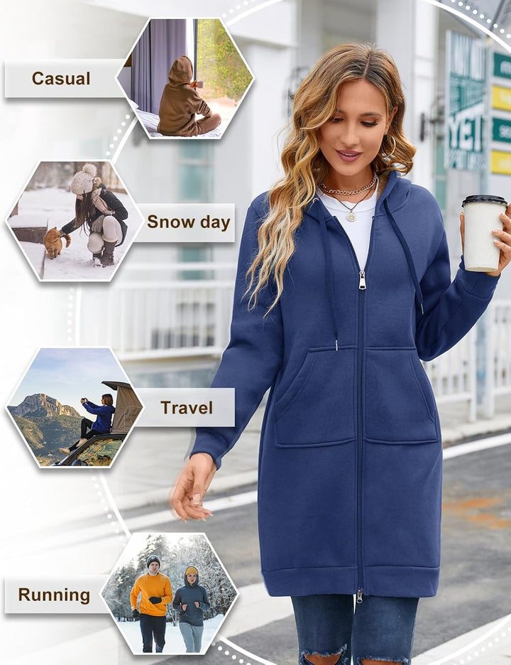RITOSTA Damen Hoodie Fleecejacke Kapuzenjacke mit Zip Winterjacke Lang Sweatjacke Warme Plüschjacke