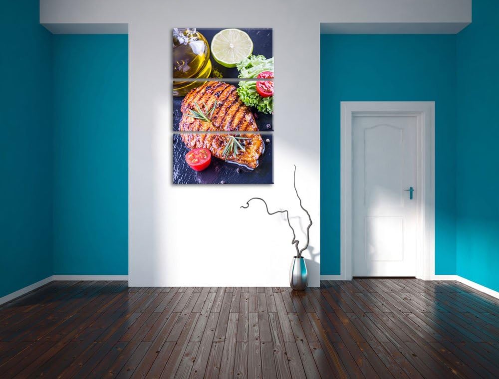 Grillmeister Steak als 3-Teiler Leinwandbild 120x80 Bild auf Leinwand, XXL riesige Bilder fertig ger