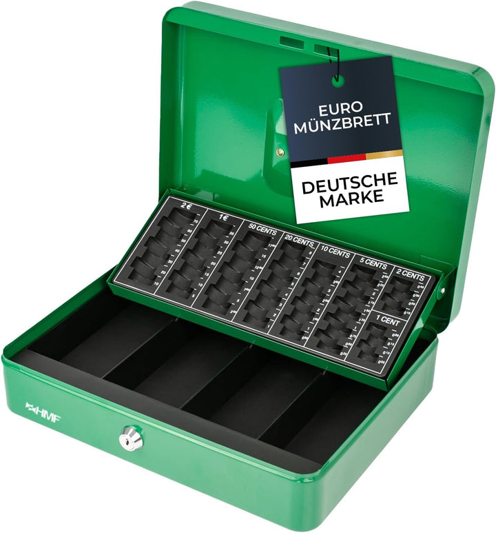HMF 4215-06 Geldkassette abschliessbar mit Münzzählbrett | 30,5 x 24 x 8,5 cm | Grün, Grün