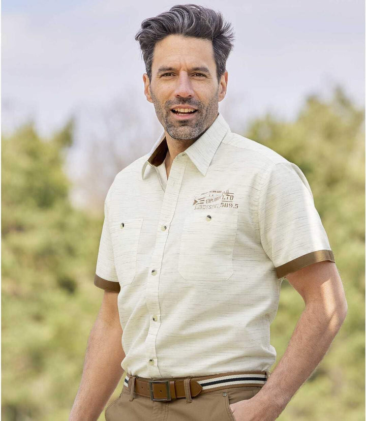 ATLAS FOR MEN - Herrenhemd - Kurze Ärmel - Verfügbar in grossen Grössen von M bis 5XL 4XL Beige, 4XL