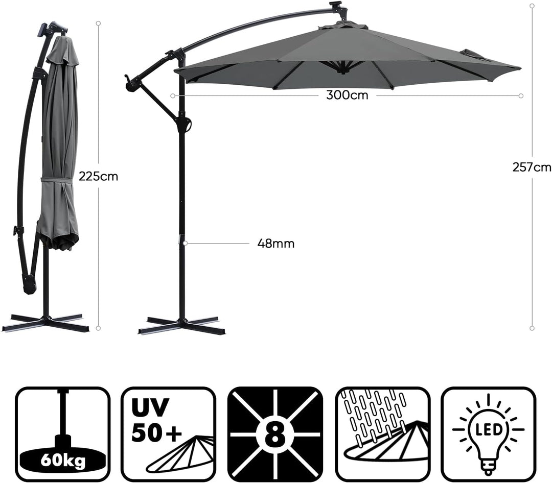 Sekey Ampelschirm 300 cm Sonnenschirm Gartenschirm Kurbelschirm mit Kurbelvorrichtung Sonnenschutz U