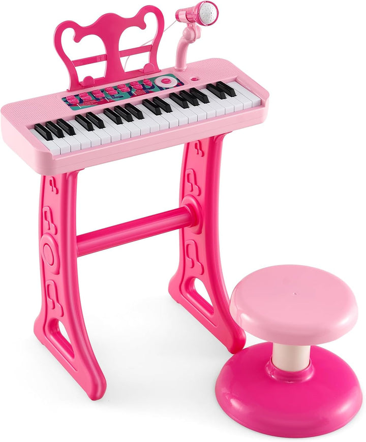 COSTWAY 37 Tasten Kinder Keyboard, Kinderklavier elektronisch mit Hocker, Mikrofon & NotenstÀnder, K