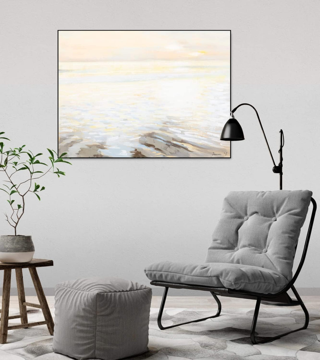 KunstLoft Leinwandbild | 100% HANDGEMALT | 100x75cm | Gemälde 'Erwachendes Meer' | Meer | Pastell Be