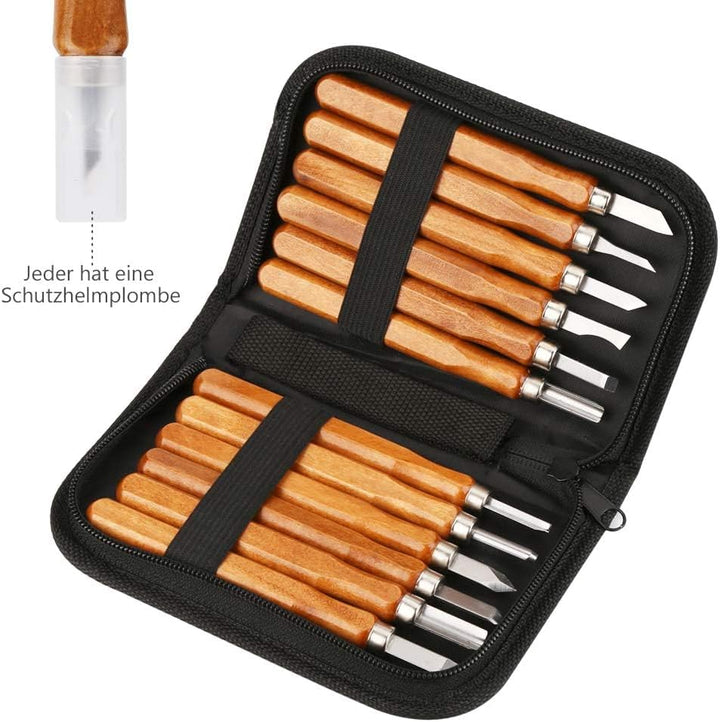 Holz-Schnitzwerkzeug Set - 12 STK Holz Schnitzmesser und ein Schleifsteine für Erwachsene und Kinder