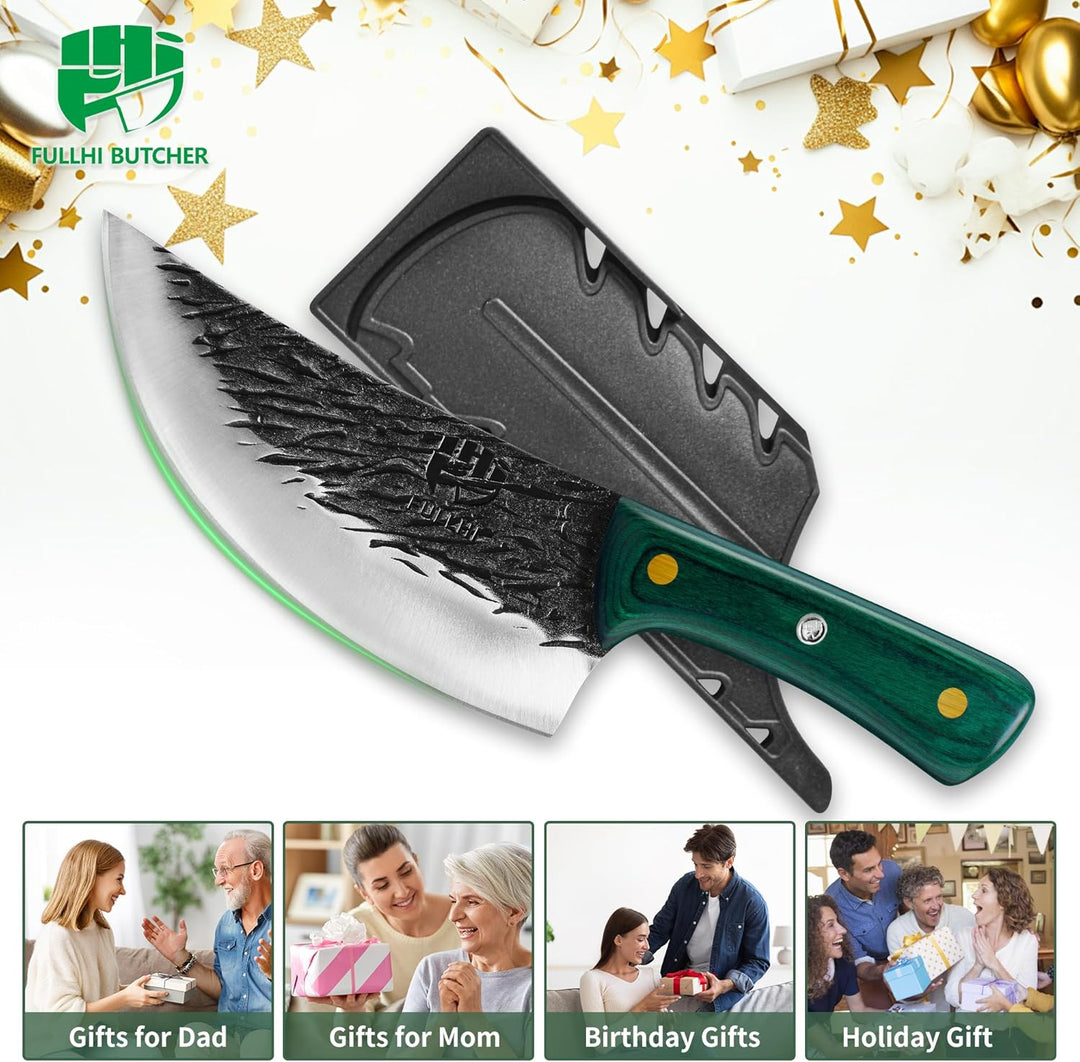 FULLHI Multi-color Holzgriff Full Tang Heavy Meat Cleaver mit Scheide, High Carbon Steel Chef Fleisc