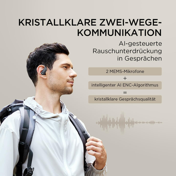 1MORE Fit S50 Open Ear Kopfhörer 5.3 Bluetooth, Sport Kopfhörer Kabellos mit Mikrofon, True Wireless