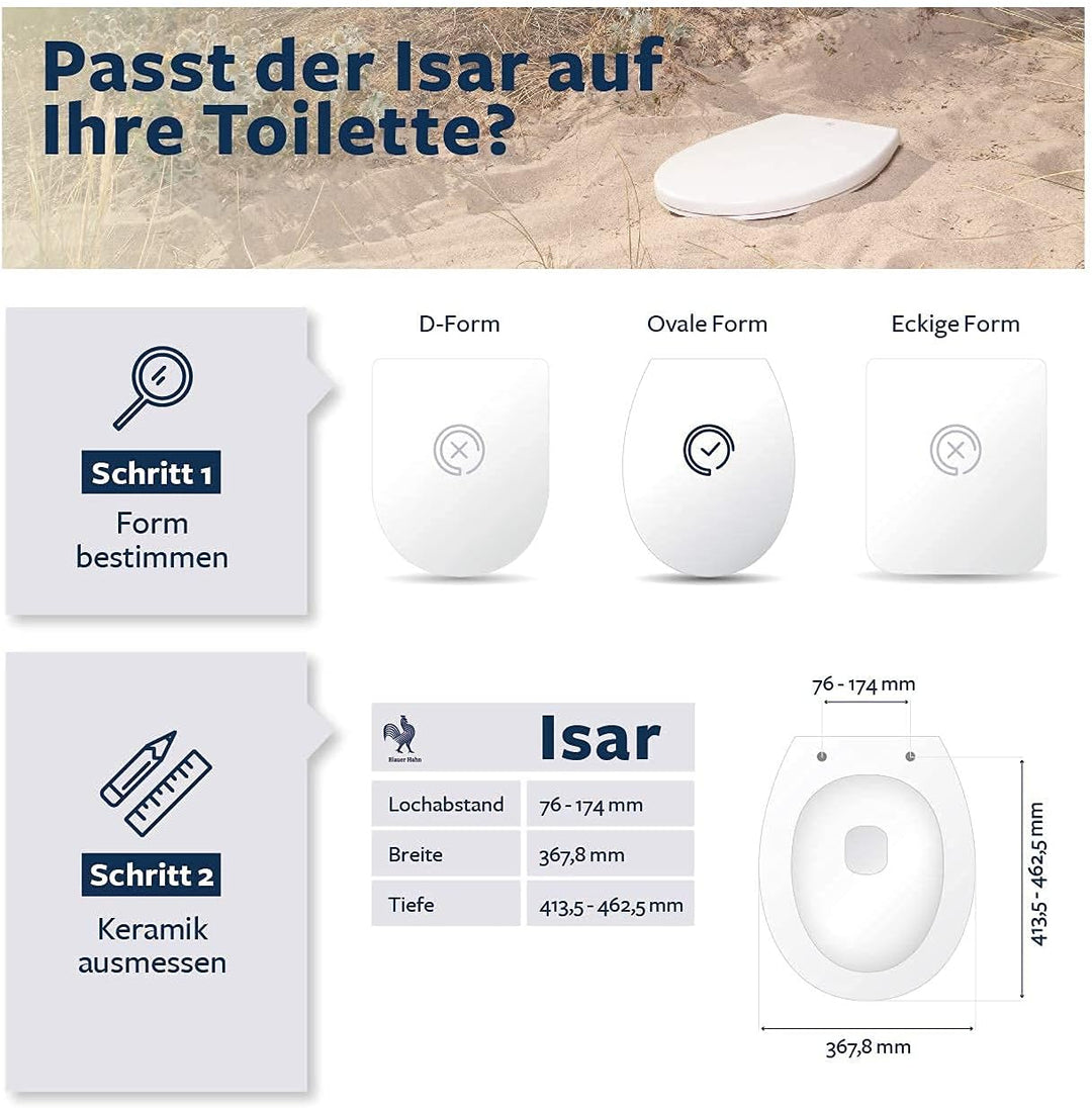 Blauer Hahnยฎ WC Sitz Isar oval | Toilettendeckel mit Absenkautomatik und abnehmbar | Antibakterielle