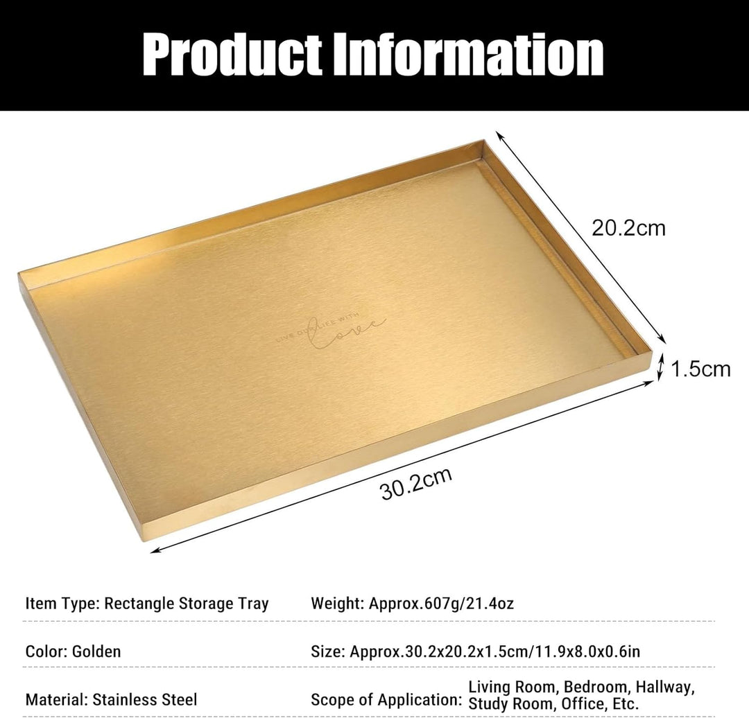 Deko Tablett Gold Tablett Rechteckig, Schmucktablett Edelstahl Badezimmer Tablett Dekotablett Schmuc