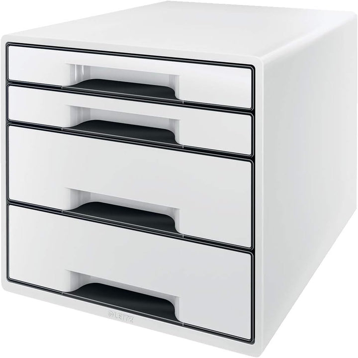 Leitz CUBE Schubladenbox mit 4 Fächern, A4, Inkl. transparentem Schubladeneinsatz, Weiss /Schwarz, W