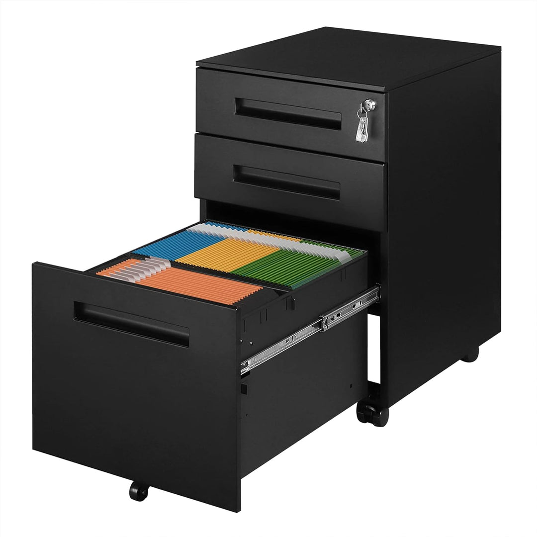 WOLTU Rollcontainer Metall, Mobiler Aktenschrank Büroschrank mit 3 Schubladen Bürocontainer, abschli