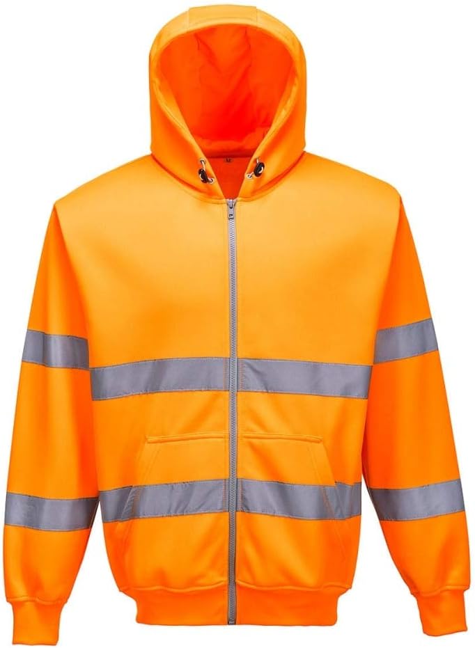 PORTWEST B305 - Warnschutz-Reissverschluss Kapuzen-Sweatshirt, 1 Stück S Orange, S Orange