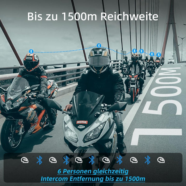 WAYXIN R9 6 Wege Motorrad Headset,Intercom Motorrad Kommunikationssystem,Reichweite der Helm Headset