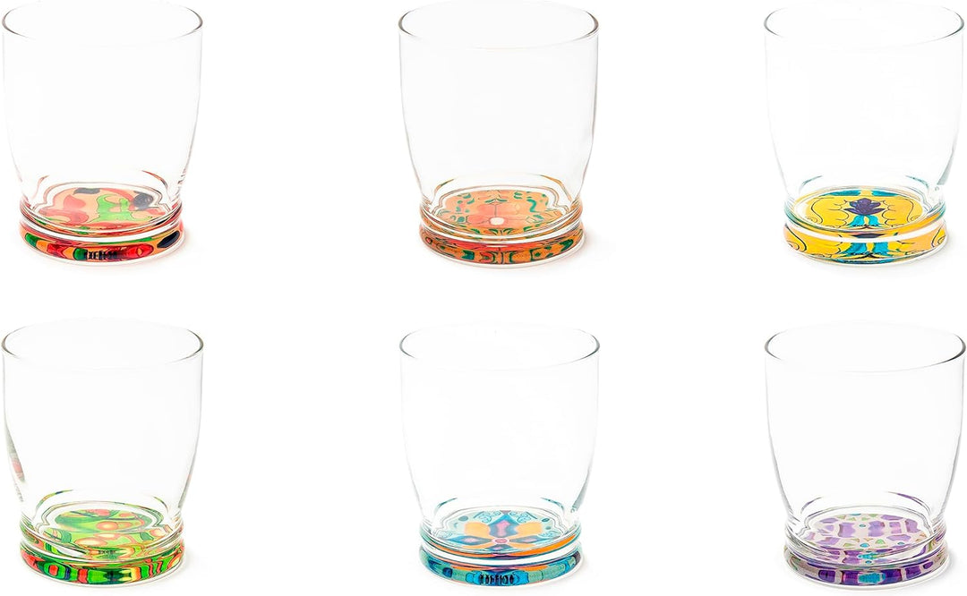Excelsa Lissabon 6 Gläser mit dekoriertem Boden, Ml. 340, Durchmesser 8 cm, Glas