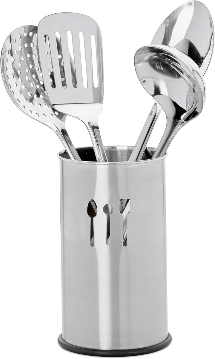 Relaxdays Küchenhelfer Set Edelstahl, 5 Teile, Besteckhalter, 4 Küchenutensilien, Kochzubehör, Kochg