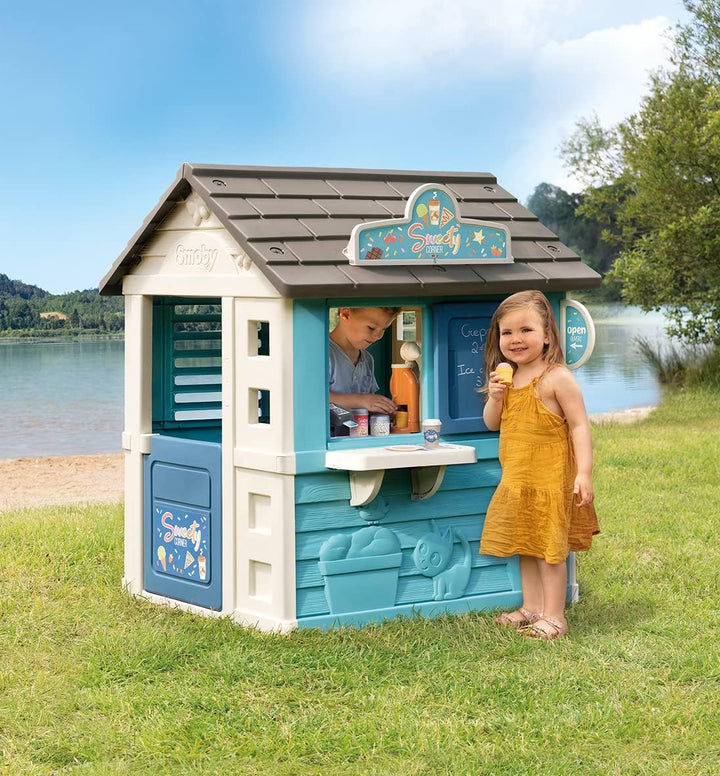 Smoby - Spielhaus Sweety Corner - Kinderspielhaus für drinnen und draussen, mit Verkaufstheke und vi