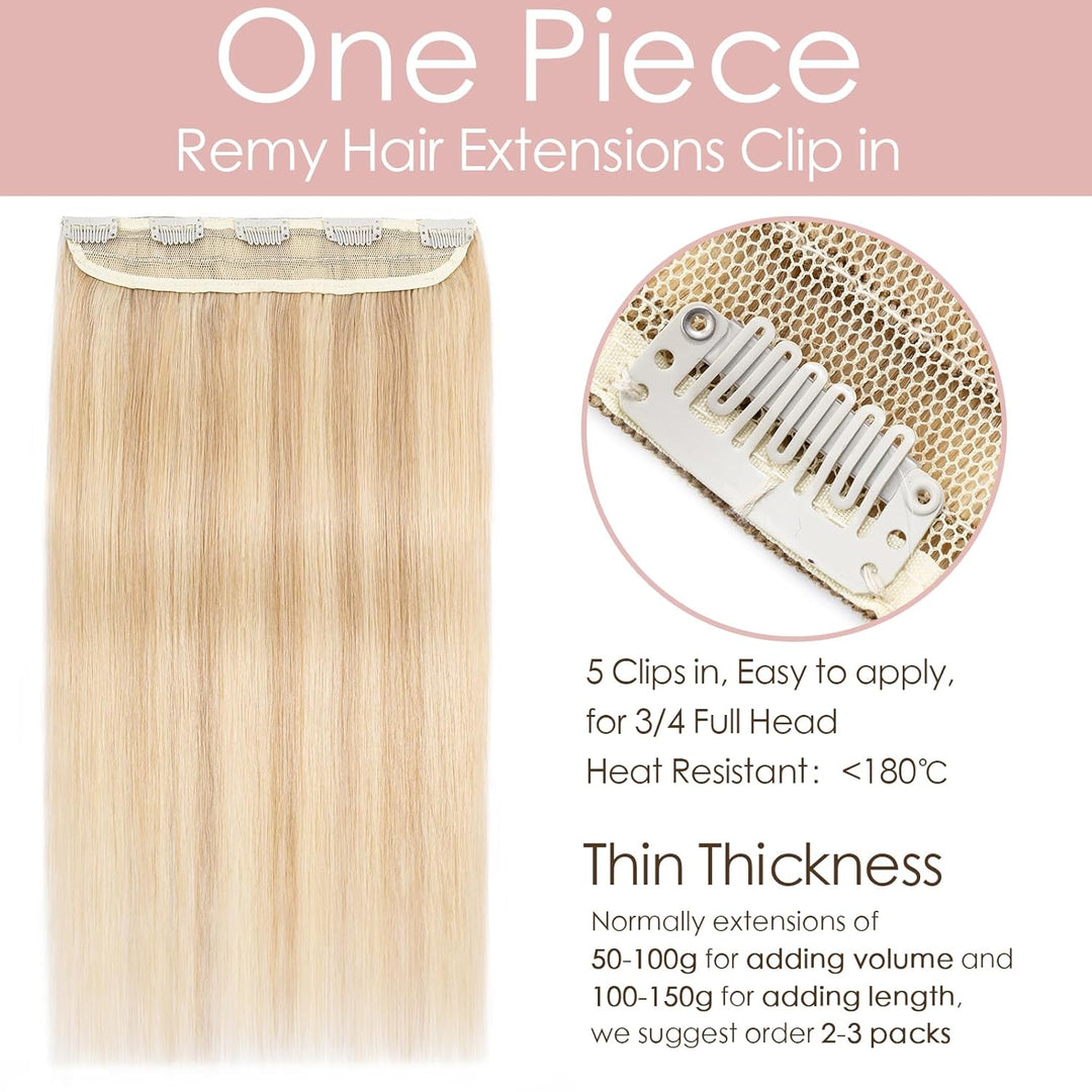 Silk-co Haarteile Echthaar Clip in Extensions Echthaar 1Pc 5Clips Haarverlängerung Weich Natürlich H