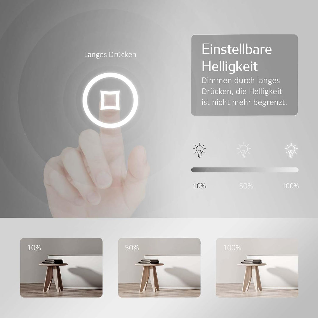 EMKE Badspiegel mit Beleuchtung 50cm Spiegel rund mit dimmbar Kaltweiss Licht, Speicherfunktion, Tou