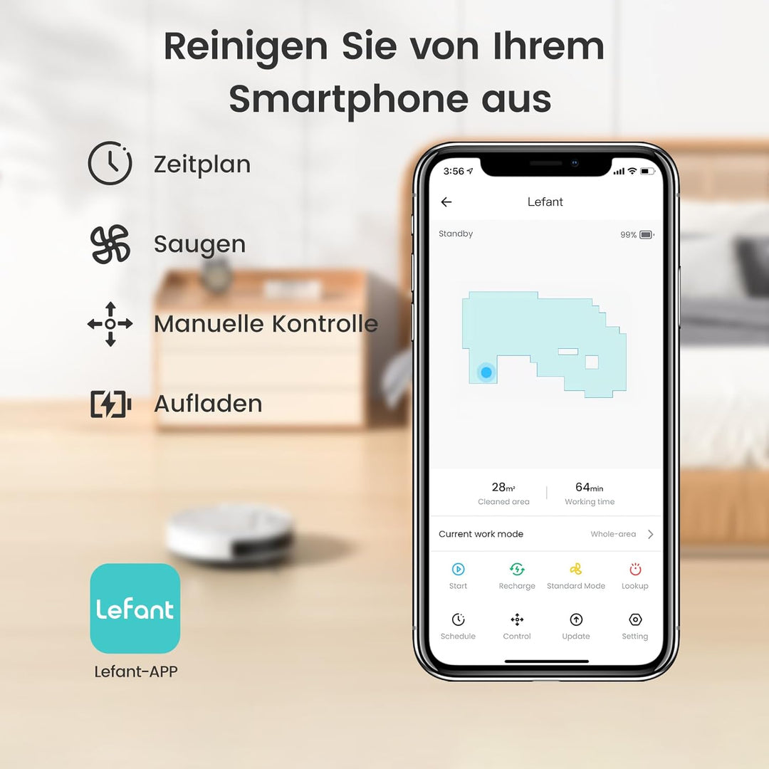 LEFANT Saugroboter, Superschlank Staubsauger Roboter mit Starke Saugleistung, WLAN Roboterstaubsauge