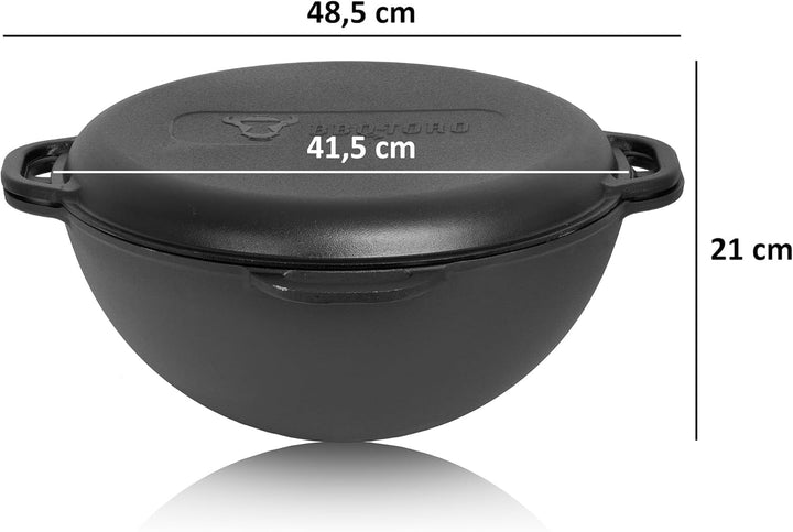 BBQ-Toro Gusseisen Kazan 16 Liter mit Kazan Ofen Ø 45 cm | XXL Gusstopf mit Deckel, Gusseisentopf |