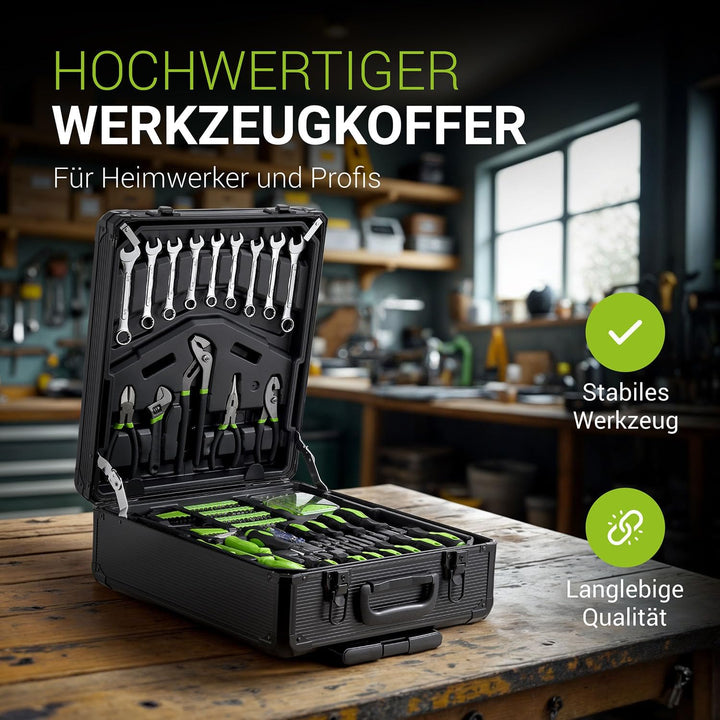 Juskys Werkzeugkoffer - 1200 teilig Werkzeug, Werkzeugtrolley gefüllt, Werkzeugkiste, Set, Rollen