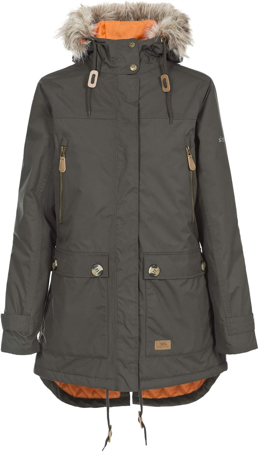 Trespass Clea, Wasserdichte Jacke mit Einrollbarer Kapuze für Damen XS dunkles kaki, XS dunkles kaki