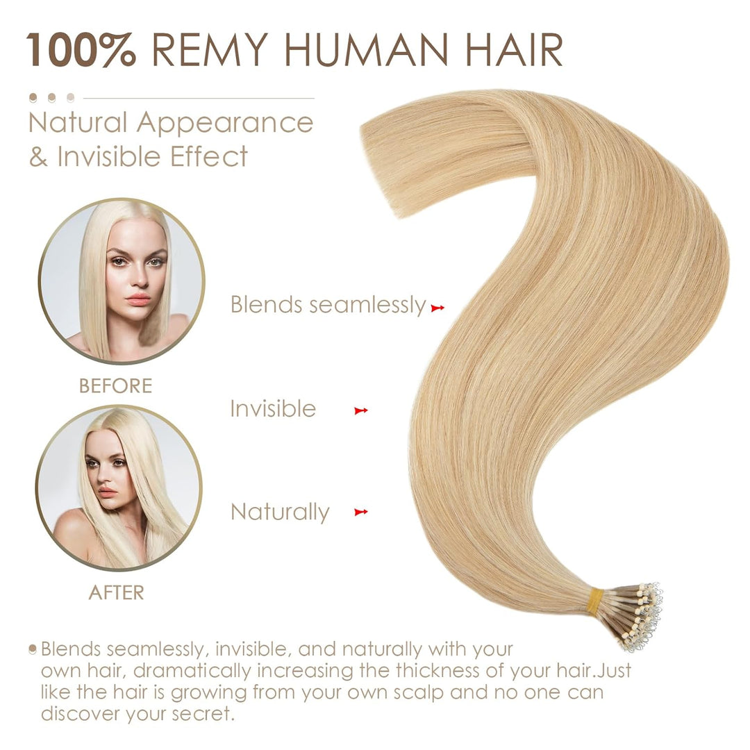 Silk-co Haarteile Echthaar Nanoring Extensions Loop Haarverlängerung 100% Human Hair Weich Natürlich