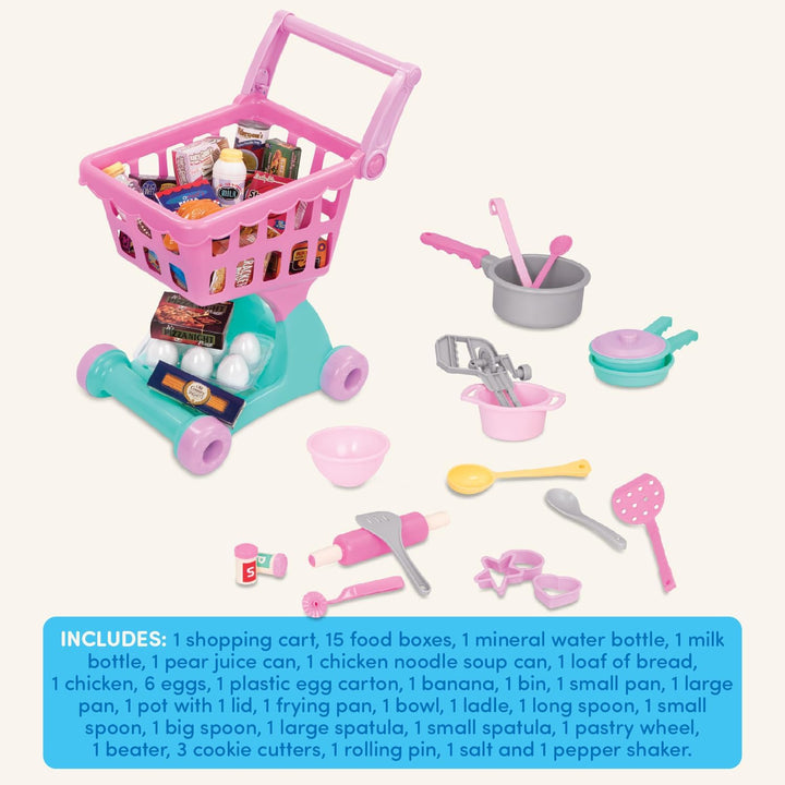 Play Circle Einkaufswagen für Kinder 50 Teile mit Spielzeug Lebensmittel und Küchenzubehör – Kinderk