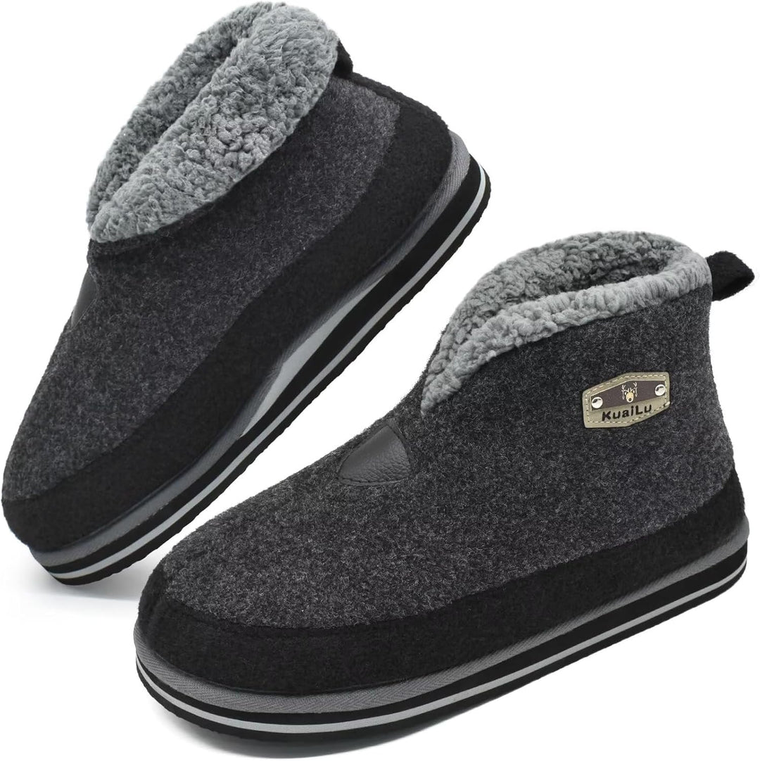 KuaiLu Hausschuhe Boots Herren Winter Filz Hausstiefel Warm Plüsch Flauschige Fell Hüttenschuhe Kusc