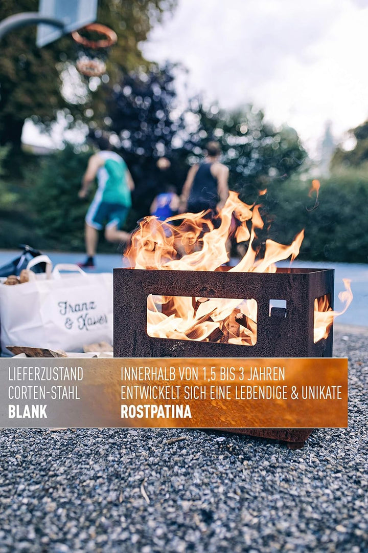 BRISA VW Collection - Volkswagen Feuer-Korb-Grill-Schale aus Cortenstahl in Getränkekistenform Multi