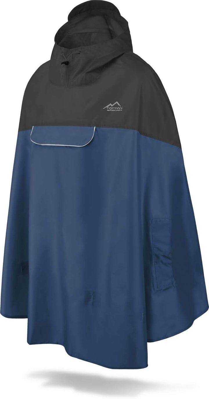 normani Unisex Regenponcho - Wind und Wasserdicht mit Bauchtasche, 3M Refelktoren und seitlichen Ein