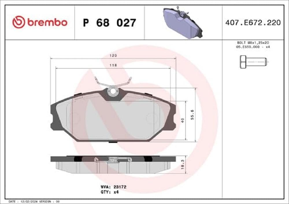 Brembo P 68 027 Bremsbelagsatz, Scheibenbremse - (4-teilig)
