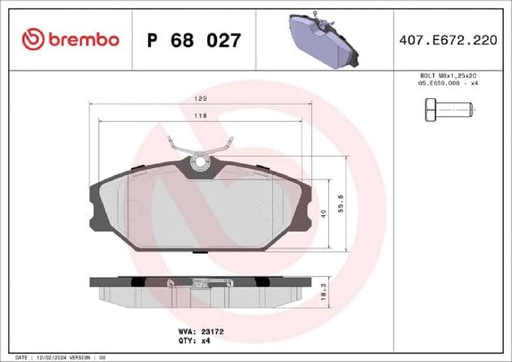 Brembo P 68 027 Bremsbelagsatz, Scheibenbremse - (4-teilig)