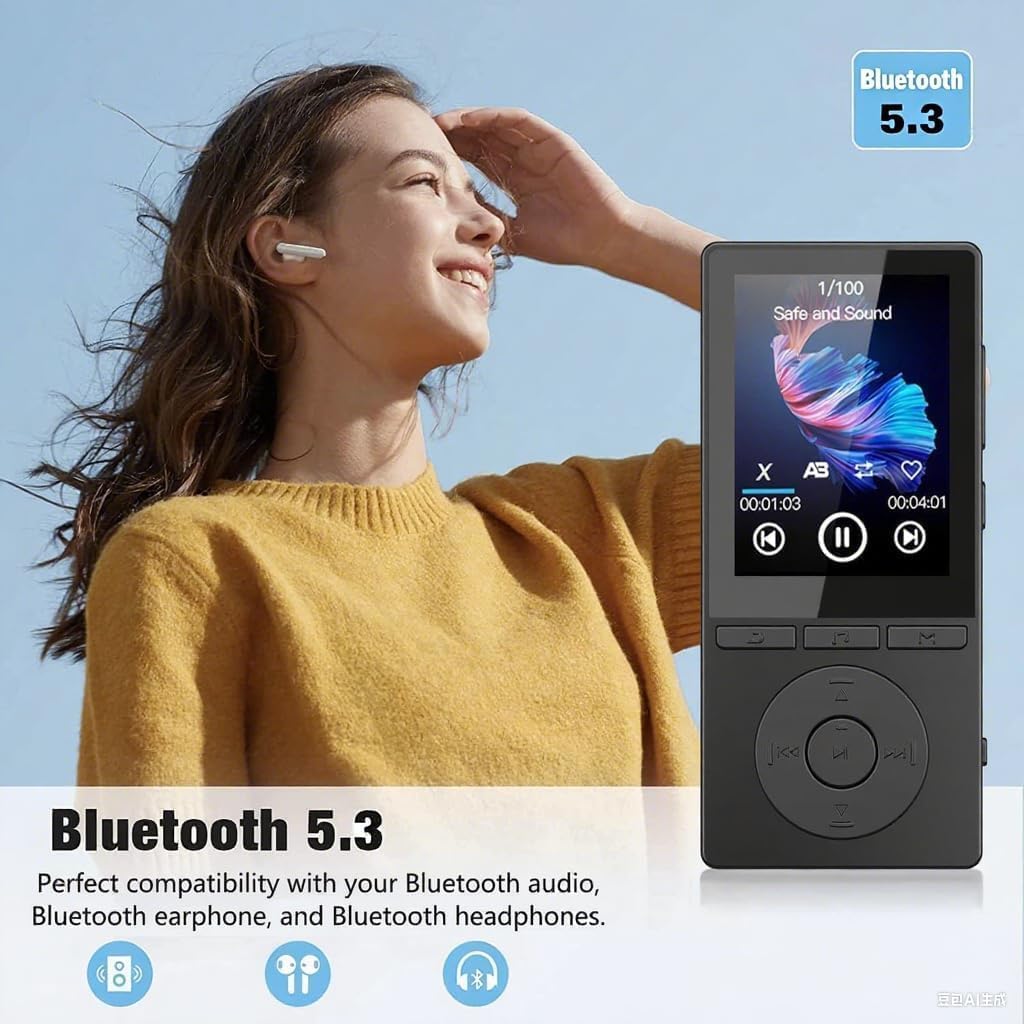 64GB MP3 Player Bluetooth 5.3, MP3 Player mit Lautsprecher, Musikwiedergabe, Sprachrekorder, E-Book,