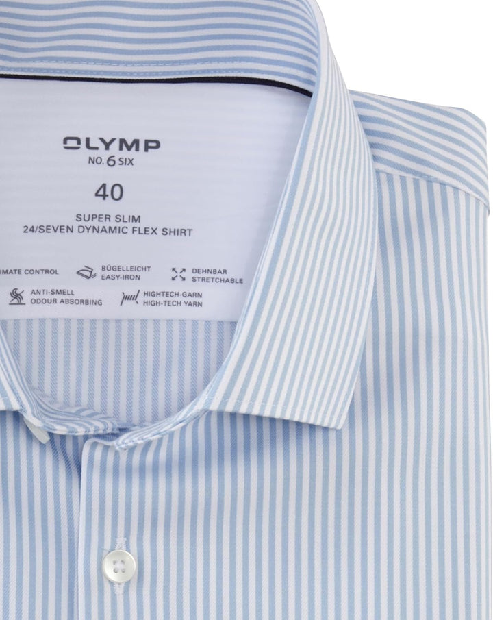 OLYMP Herren Oberhemd Langarm No.Six.24.Seven,Römer Streifen,super Slim,Modern Kent 37 Bleu 11, 37 B