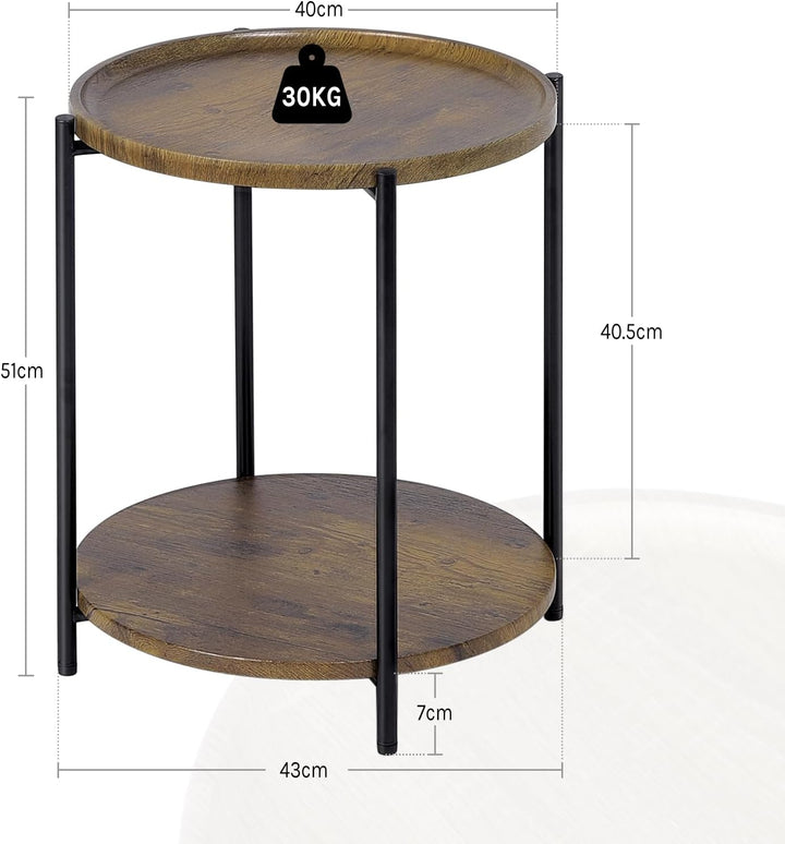 WOLTU Couchtisch rund, Beistelltisch mit 2 Ablagen, Wohnzimmertisch mit Abnehmbarer Tischplatte, Nac