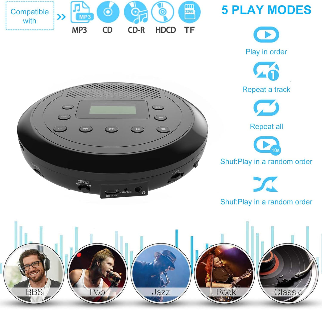 CD Player Tragbar, MONODEAL Wiederaufladbarer CD-Player mit Eingebauten Lautsprechern, Discman CD Pl