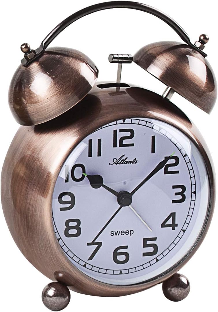 Atlanta Glockenwecker Quarz ohne Ticken lauter Glocken Alarm Licht Retro Kupfer - 2102-18