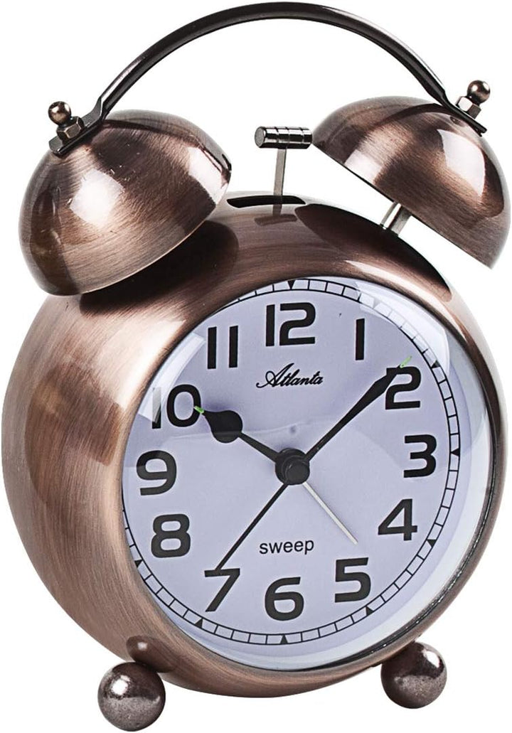 Atlanta Glockenwecker Quarz ohne Ticken lauter Glocken Alarm Licht Retro Kupfer - 2102-18