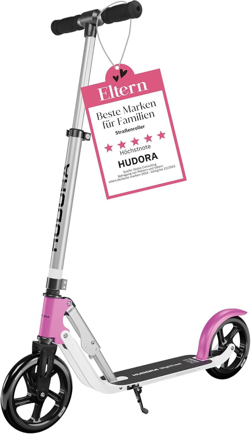 HUDORA BigWheel Pure Scooter - Stabiler Aluminium-Roller mit Ständer - Höhenverstellbarer & zusammen