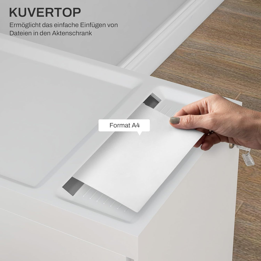 HOMCOM Rollcontainer mit 2 Schubladen, Aktenschrank mit Schloss, Oben Umschlag, Büroschrank für A4 L