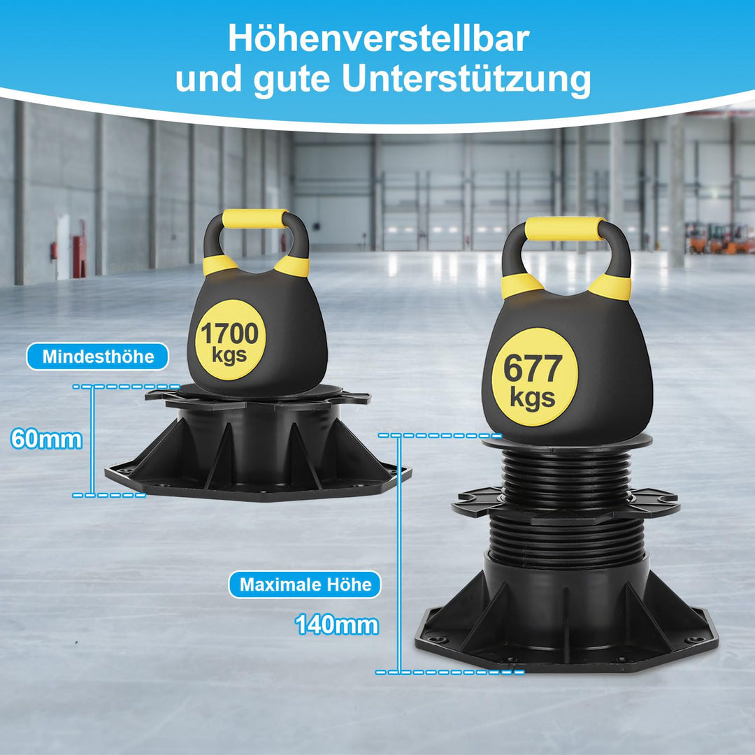 Ansobea Stelzlager Höhenverstellbar 10 Stück, Terrassenlager 60-140mm Stelzenlager Terrasse Verstell