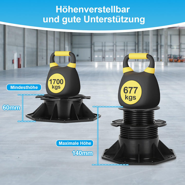 Ansobea Stelzlager Höhenverstellbar 10 Stück, Terrassenlager 60-140mm Stelzenlager Terrasse Verstell