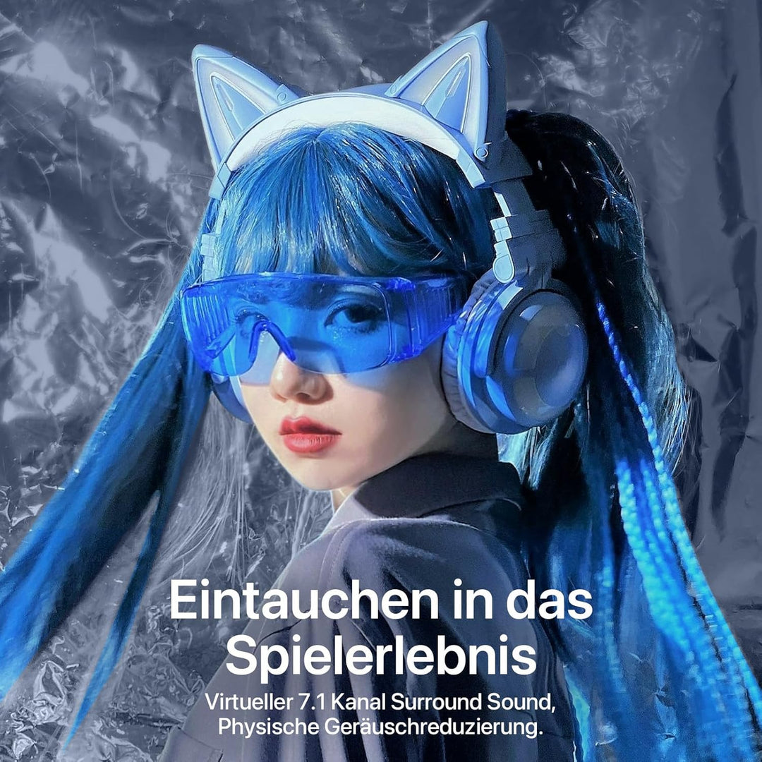 YOWU RGB Cat Ear Kopfhörer 3G Wireless 5.0 Faltbares Gaming-Headset mit 7.1 Surround Sound, integrie