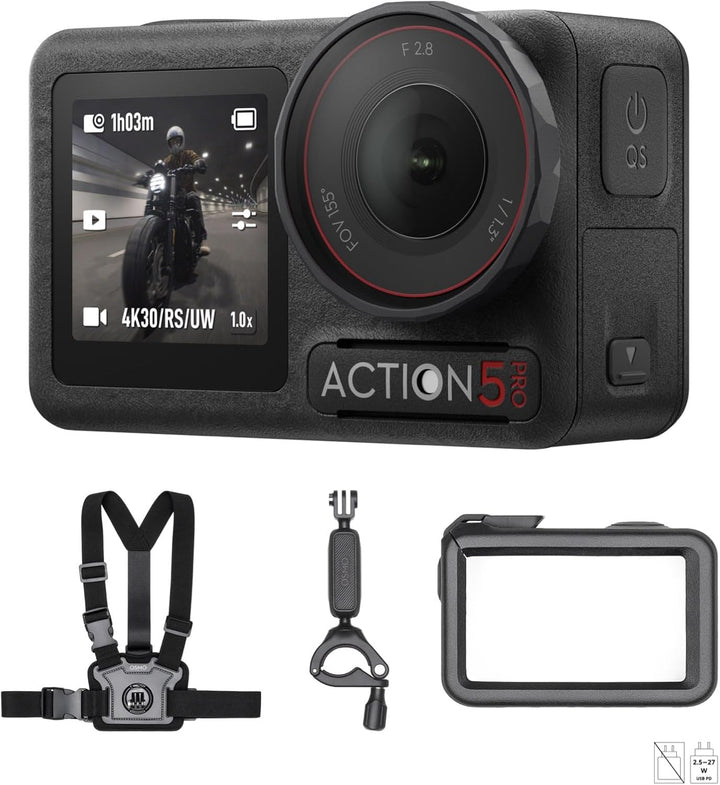 DJI Osmo Action 5 Pro Motorrad/Mountainbike Combo, Action-Cam 4K für Radfahrer, 1/1,3"-Sensor, 155º