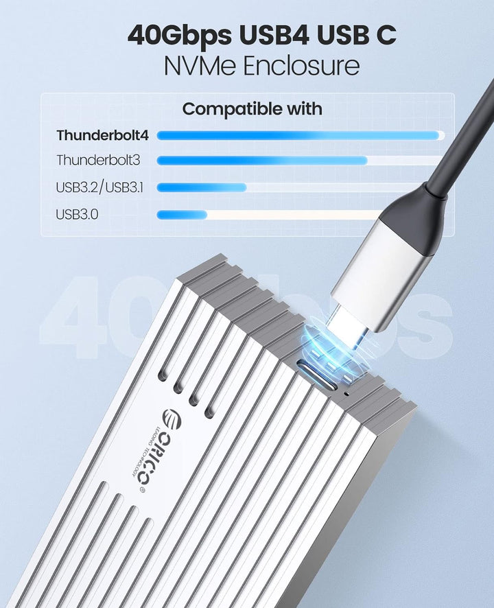 ORICO 40Gbps NVMe Gehäuse, M.2 Gehäuse Bis zu 2800 MB/s für USB4.0/3.2/3.1/3.0/2.0, Kompatibel mit T