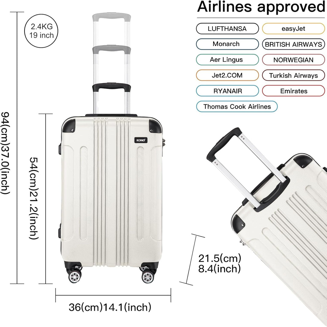 KONO Trolley Handgepäck Koffer 55x35x20cm Rollkoffer Reisekoffer mit 4 Rollen und Schloss (Beige), B