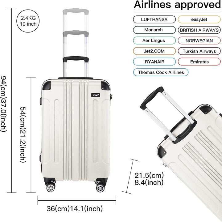 KONO Trolley Handgepäck Koffer 55x35x20cm Rollkoffer Reisekoffer mit 4 Rollen und Schloss (Beige), B