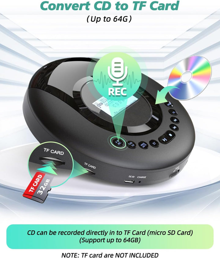 Arafuna Tragbarer CD-Player mit DAB+/UKW- Radio, CD Player Bluetooth mit Hörbuchfunktion, Discman CD