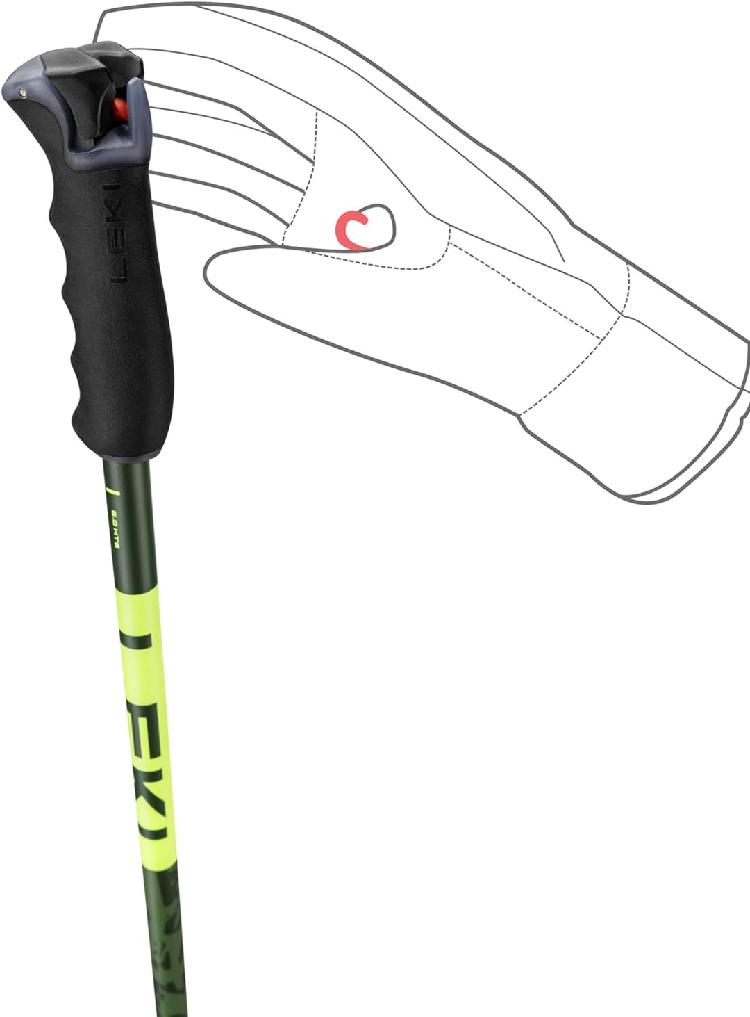 LEKI Detect S Skistöcke, 120 cm, Olivgrün/Dunkeloliv/Neongelb, 1 Paar