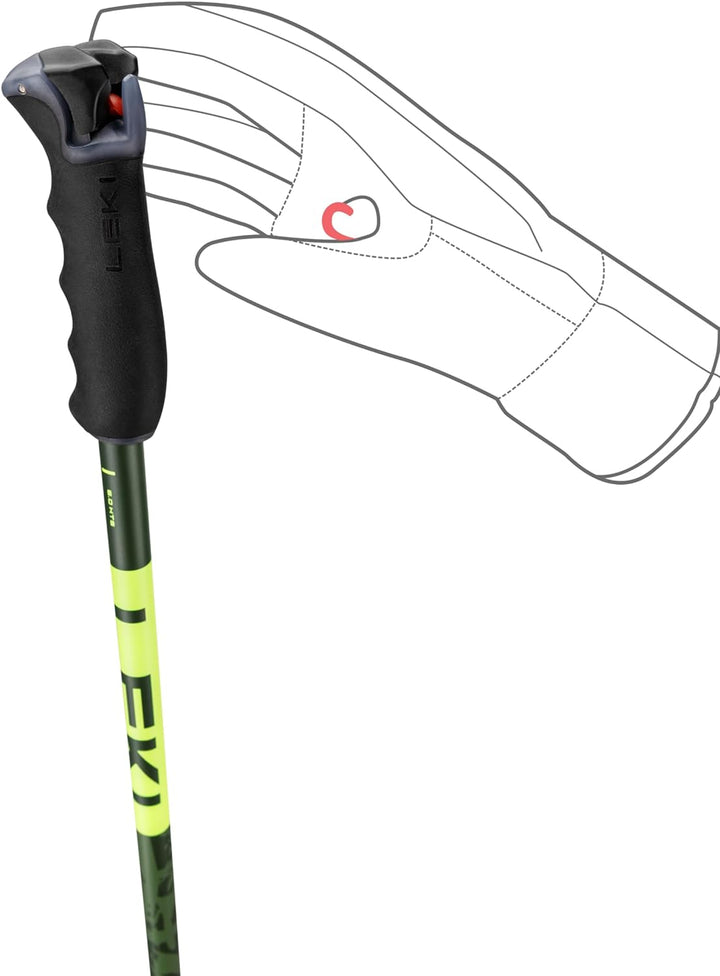 LEKI Detect S Skistöcke, 120 cm, Olivgrün/Dunkeloliv/Neongelb, 1 Paar